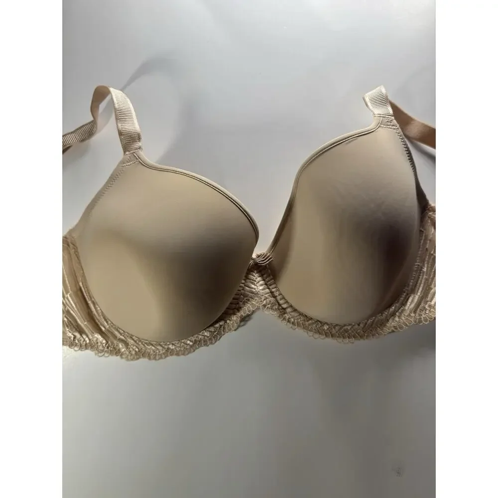Wacoal Bra 853117 Size 38 DD Beige‎ Full Coverage Underwire Lace Trim Bow 38DDD